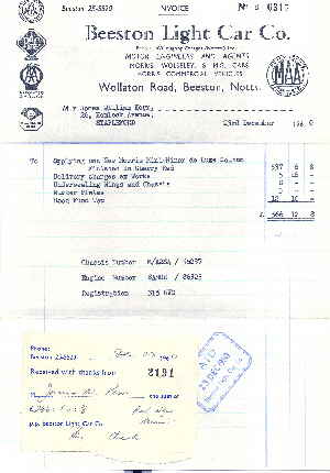 Car Receipt  - 1960 - Morris Mini-Minor Delux